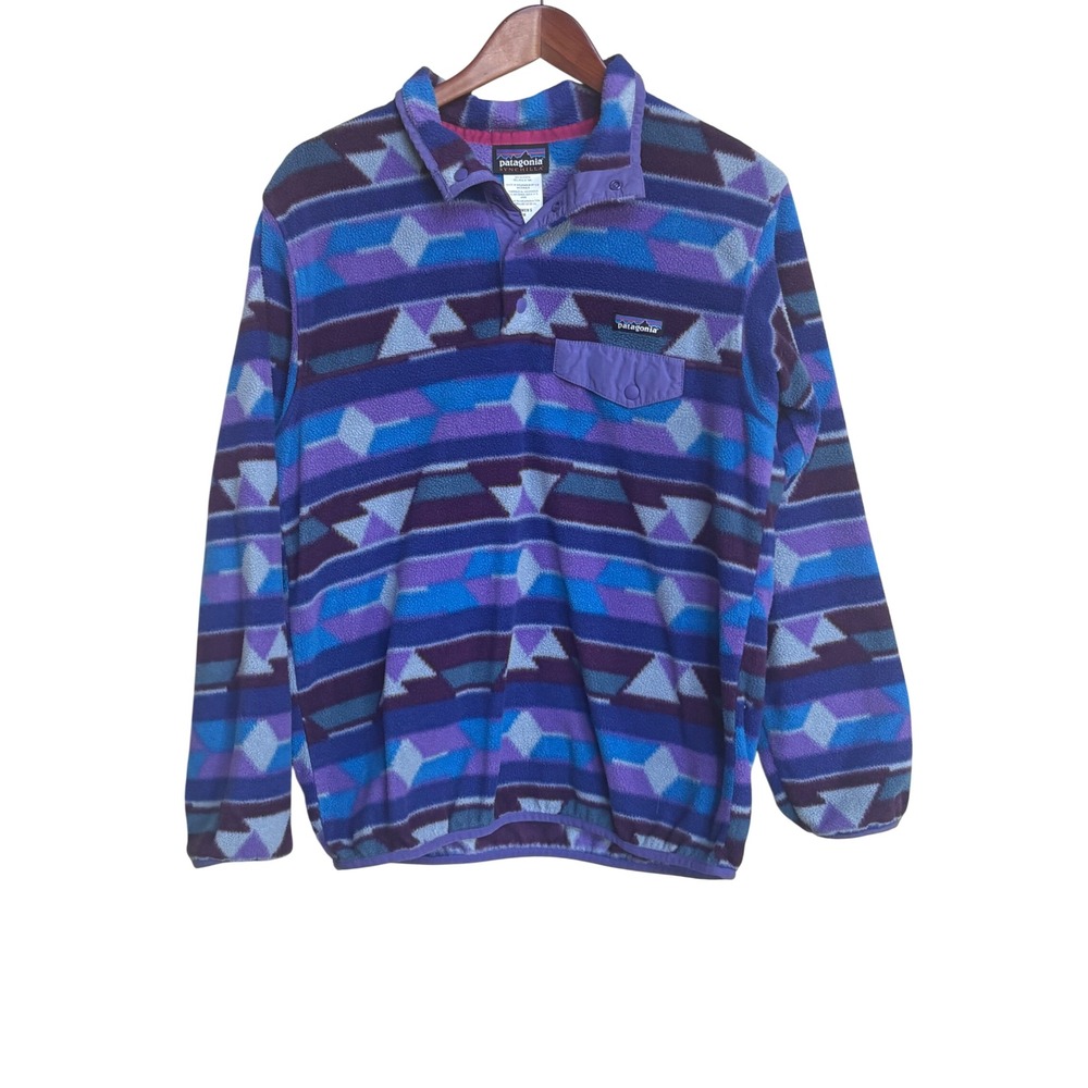 Patagonia Synchilla Snap-T Pullover Fleece Women M Purple Blue Geometric Aztec